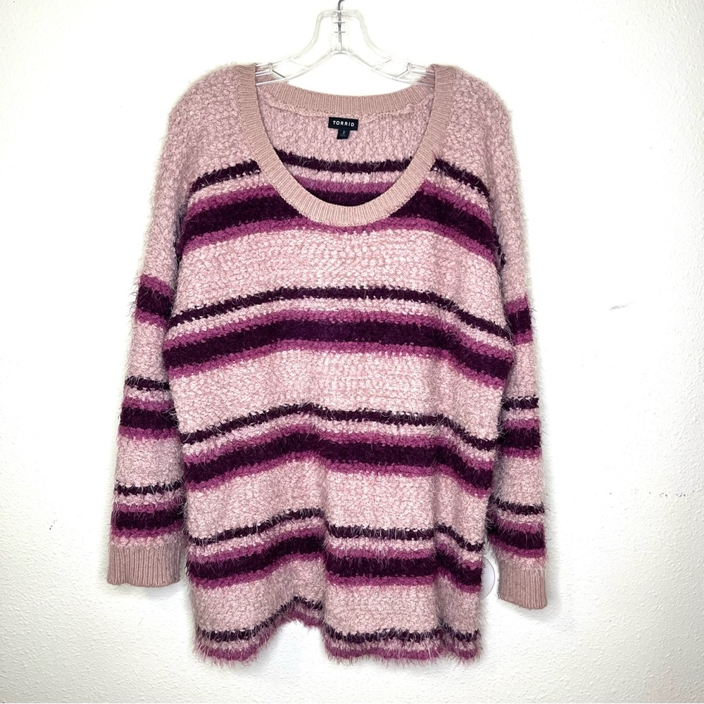 Torrid striped eyelash Fuzzy sweater pullover Sz 2X drop shoulder pullover - Picture 2 of 7
